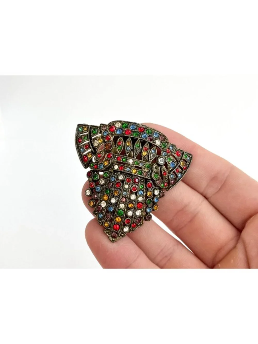 Art Deco Rainbow Fruit Salad Rhinestone Antique Vintage Dress Clip | Fur Clip